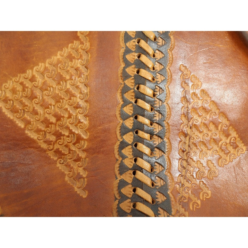 Leather Tooled & Stiched Backpack Purse Aztec design 13 x 9 x 5" - Picture 16 of 16